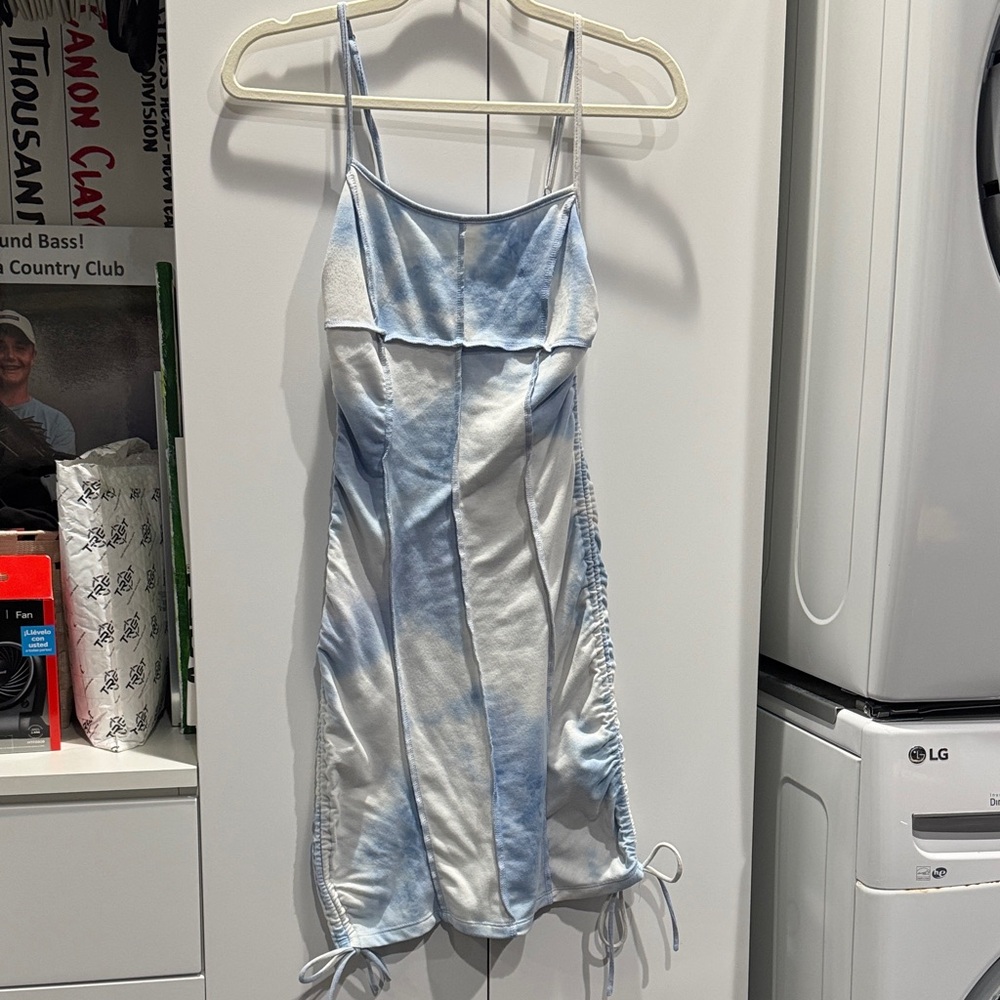 Spaghetti Strap Tie-Dye Slip Dress in Light Blue and White